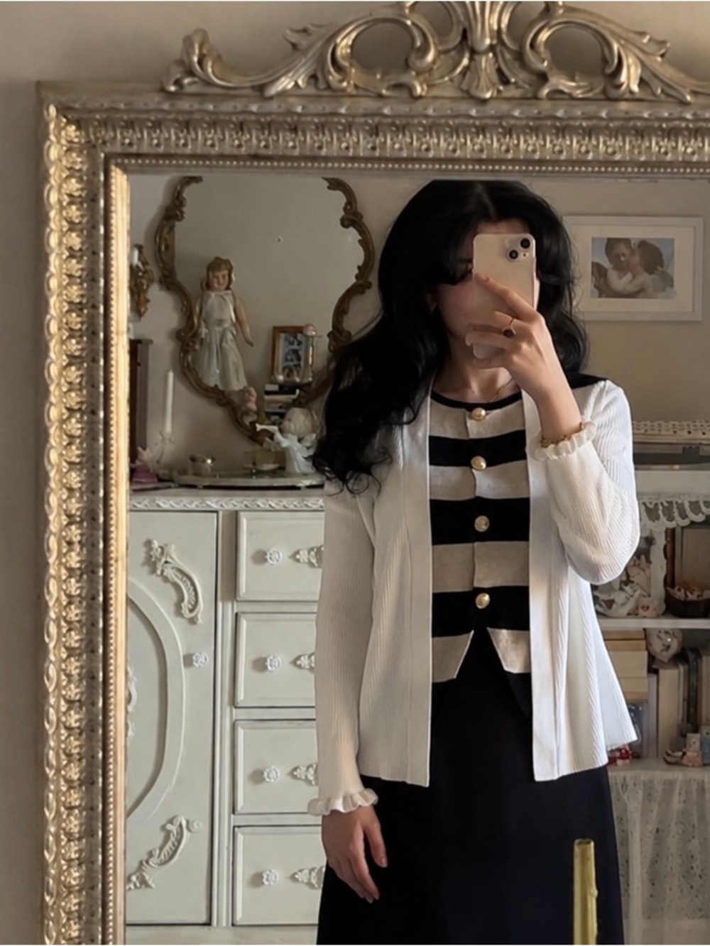 Madison White Ribbed Open Cardigan with Ruffle Cuffs